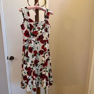 Hearts and Roses Floral Dress with Red‎ and Green Accents